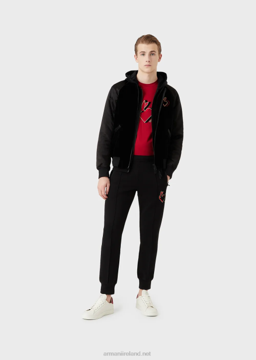 Men 086V1444 Double-Jersey Hooded Zip-Up Sweatshirt With Rabbit Embroidery Armani Black