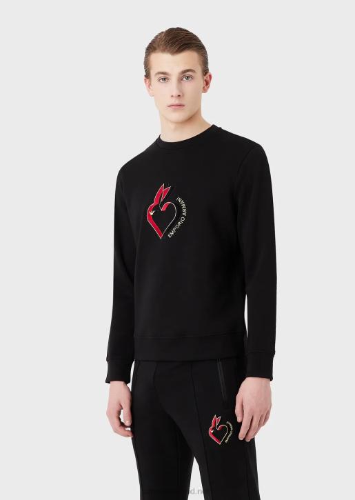 Men 086V1445 Double-Jersey Sweatshirt With Rabbit Embroidery Armani Black