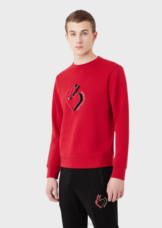 Men 086V1446 Double-Jersey Sweatshirt With Rabbit Embroidery Armani Red