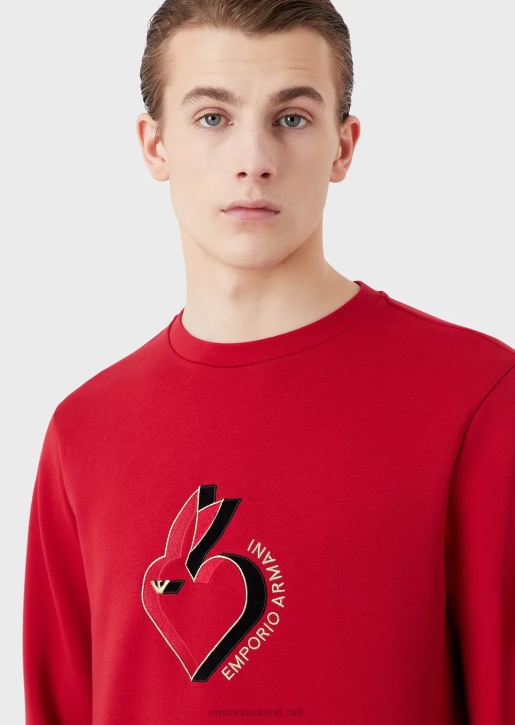 Men 086V1446 Double-Jersey Sweatshirt With Rabbit Embroidery Armani Red