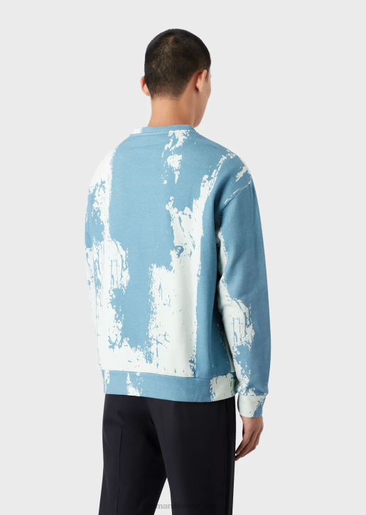 Men 086V1572 All-Over Ink Print Sweatshirt With Logo Embroidery Armani Azure