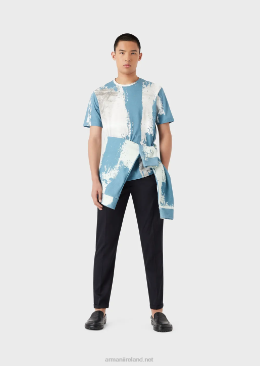 Men 086V1572 All-Over Ink Print Sweatshirt With Logo Embroidery Armani Azure
