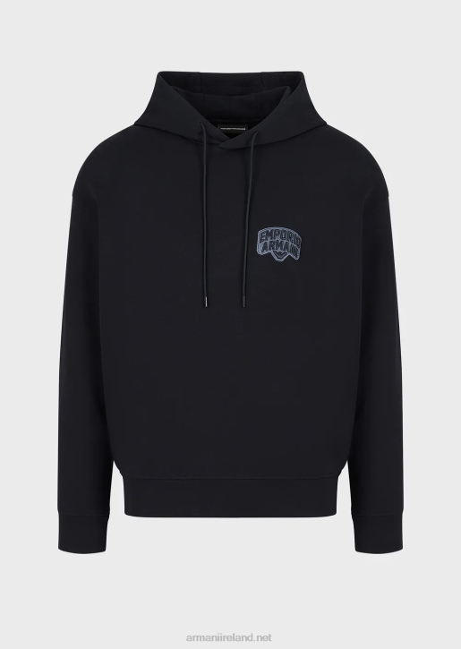 Men 086V1573 Double-Jersey Hooded Sweatshirt With Embroidered Logo Armani Navy Blue
