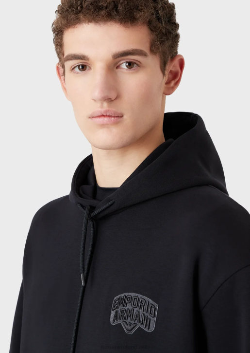 Men 086V1573 Double-Jersey Hooded Sweatshirt With Embroidered Logo Armani Navy Blue