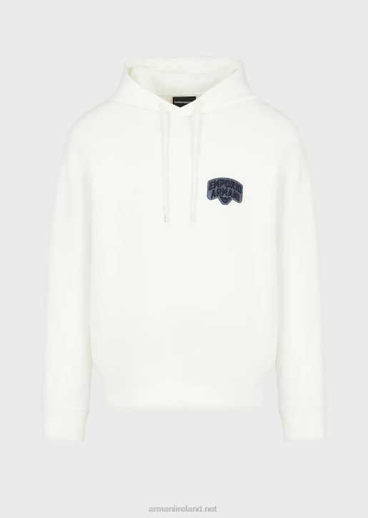 Men 086V1574 Double-Jersey Hooded Sweatshirt With Embroidered Logo Armani White