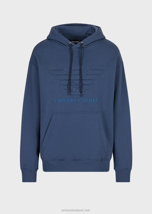 Men 086V1575 Hooded Sweatshirt With Embossed Oversized Eagle Armani Navy Blue