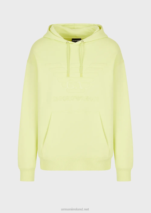 Men 086V1576 Hooded Sweatshirt With Embossed Oversized Eagle Armani Lime Green