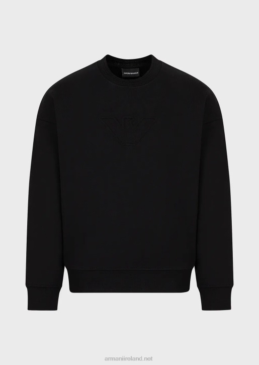 Men 086V1577 Heavy-Jersey Sweatshirt With Oversized Embossed Logo Trim Armani Black