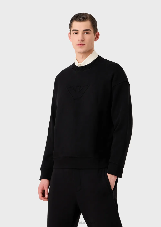 Men 086V1577 Heavy-Jersey Sweatshirt With Oversized Embossed Logo Trim Armani Black