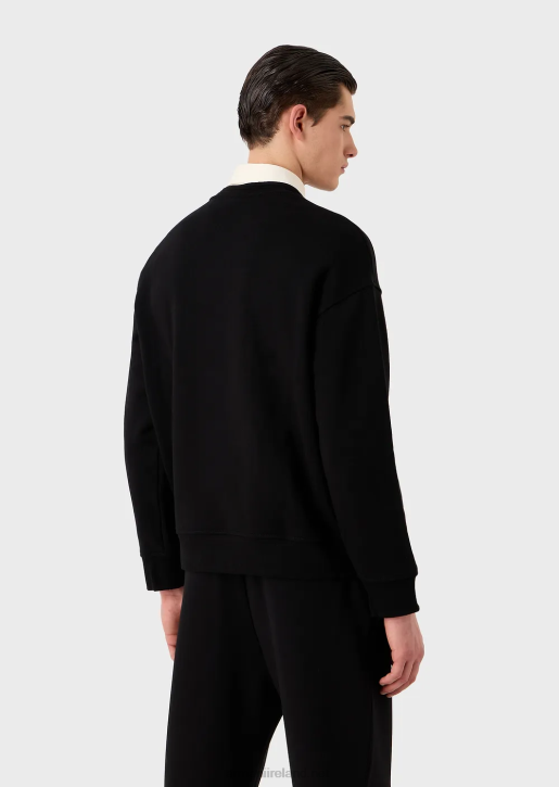 Men 086V1577 Heavy-Jersey Sweatshirt With Oversized Embossed Logo Trim Armani Black