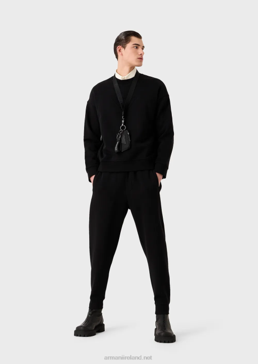 Men 086V1577 Heavy-Jersey Sweatshirt With Oversized Embossed Logo Trim Armani Black