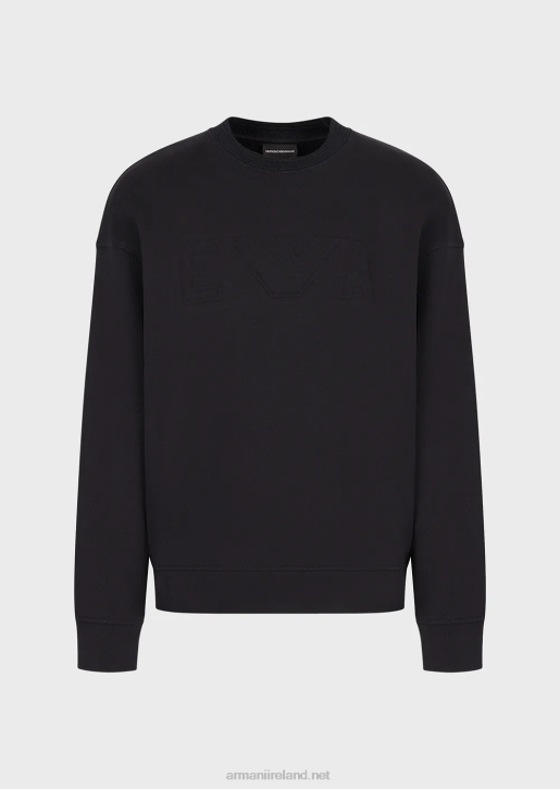 Men 086V1578 Heavy-Jersey Sweatshirt With Oversized Embossed Logo Trim Armani Navy Blue