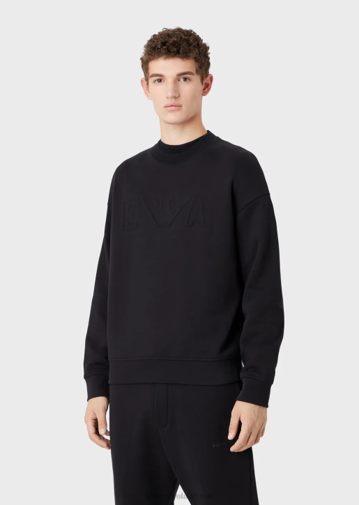 Men 086V1578 Heavy-Jersey Sweatshirt With Oversized Embossed Logo Trim Armani Navy Blue