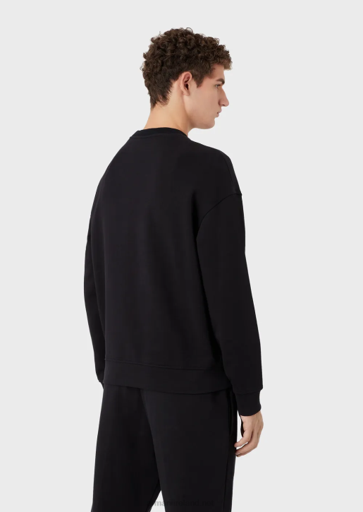 Men 086V1578 Heavy-Jersey Sweatshirt With Oversized Embossed Logo Trim Armani Navy Blue
