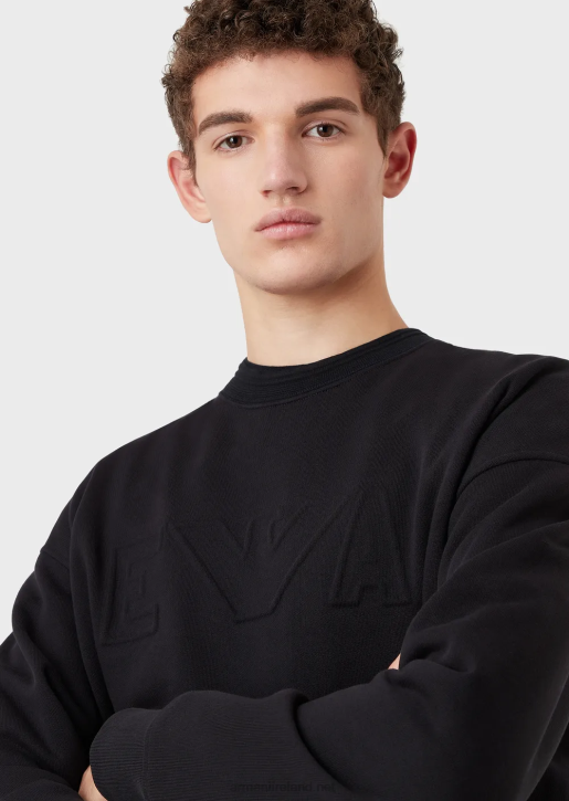 Men 086V1578 Heavy-Jersey Sweatshirt With Oversized Embossed Logo Trim Armani Navy Blue