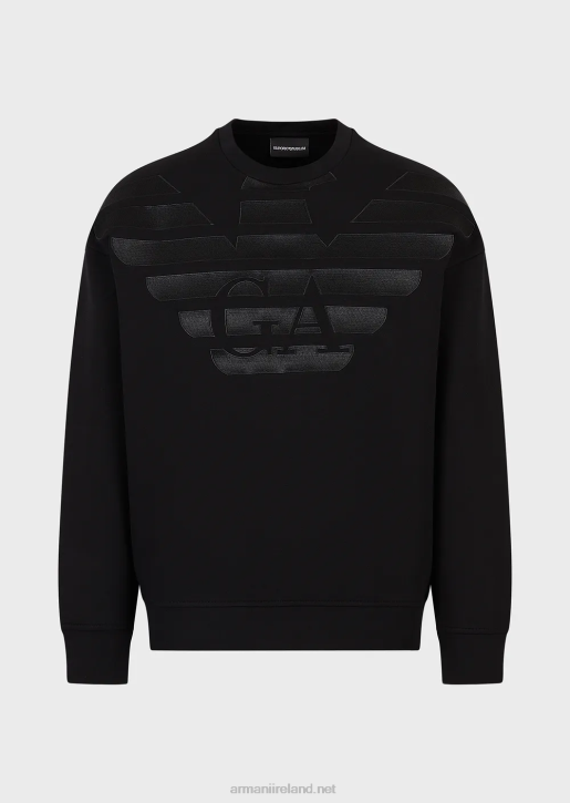 Men 086V1579 Double-Jersey Sweatshirt With Oversized Logo Embroidery Armani Black