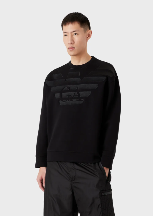 Men 086V1579 Double-Jersey Sweatshirt With Oversized Logo Embroidery Armani Black