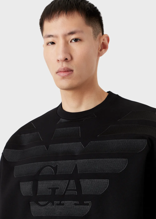 Men 086V1579 Double-Jersey Sweatshirt With Oversized Logo Embroidery Armani Black