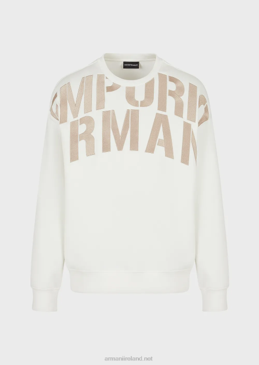 Men 086V1580 Double-Jersey Sweatshirt With Oversized Logo Embroidery Armani White