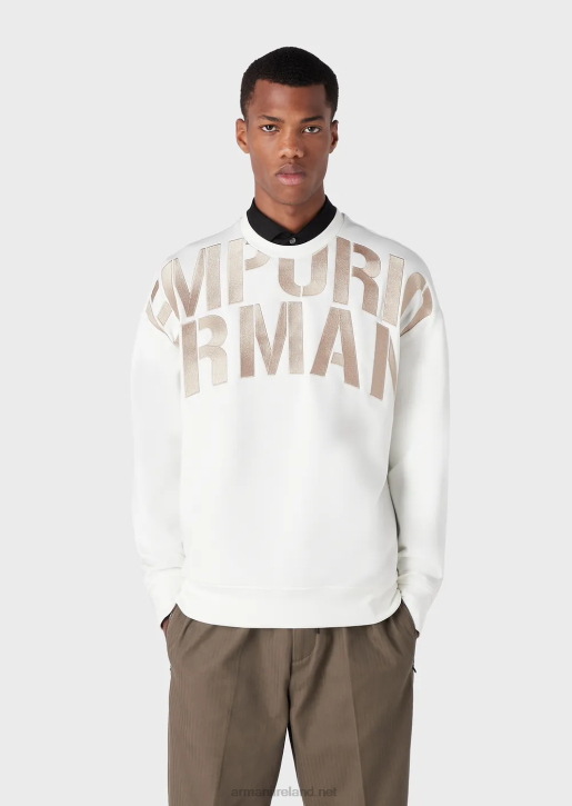 Men 086V1580 Double-Jersey Sweatshirt With Oversized Logo Embroidery Armani White