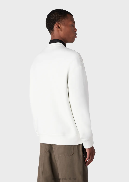 Men 086V1580 Double-Jersey Sweatshirt With Oversized Logo Embroidery Armani White