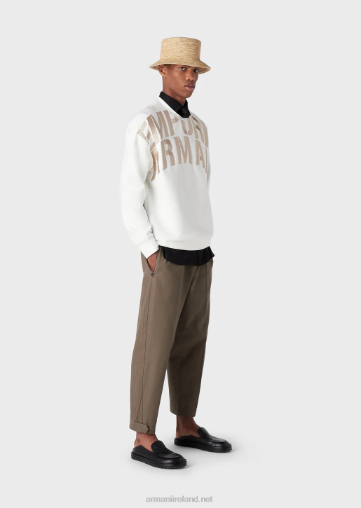 Men 086V1580 Double-Jersey Sweatshirt With Oversized Logo Embroidery Armani White