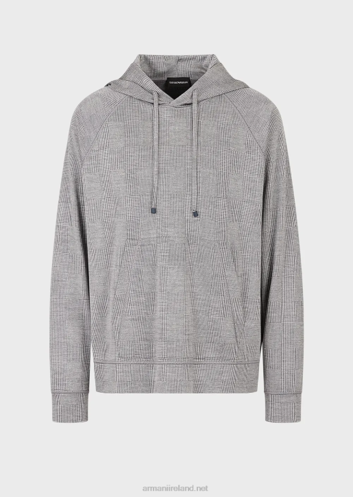 Men 086V1583 Prince Of Wales Eucalyptus Wool-Blend Jersey Jumper Armani Gray
