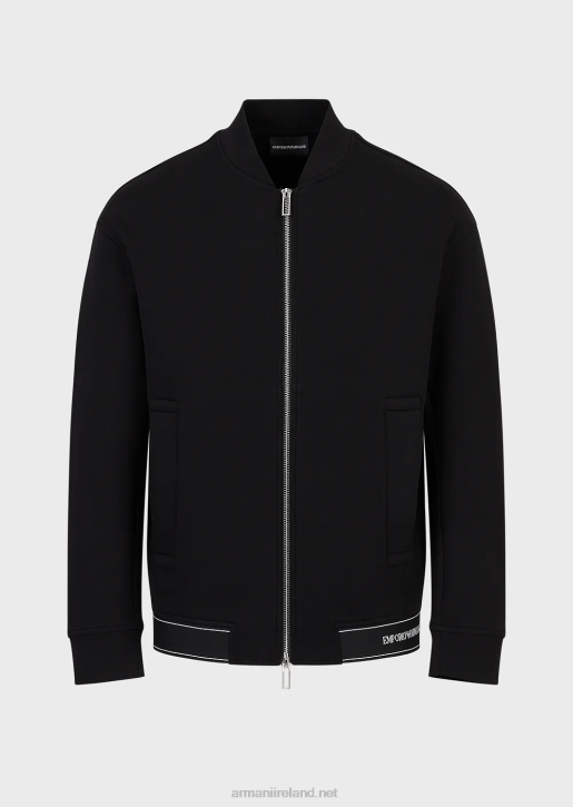 Men 086V1584 Double-Jersey Sweatshirt With Zip And Logo Elasticated Hem Armani Black
