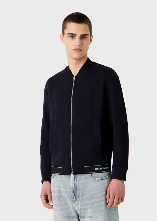 Men 086V1585 Double-Jersey Sweatshirt With Zip And Logo Elasticated Hem Armani Navy Blue