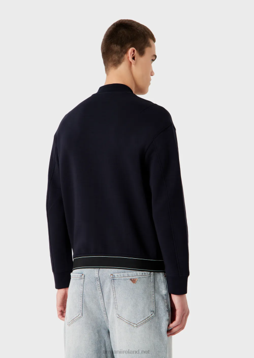 Men 086V1585 Double-Jersey Sweatshirt With Zip And Logo Elasticated Hem Armani Navy Blue