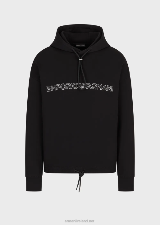 Men 086V1586 Double Jersey Hooded Sweatshirt With Embroidered Logo Armani Black