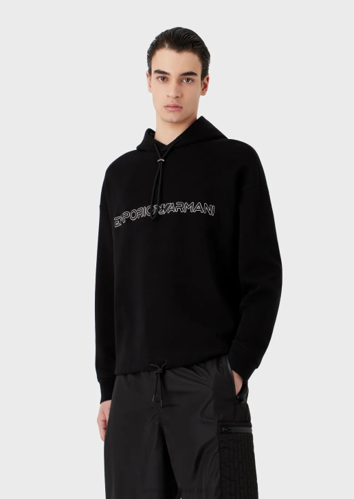 Men 086V1586 Double Jersey Hooded Sweatshirt With Embroidered Logo Armani Black