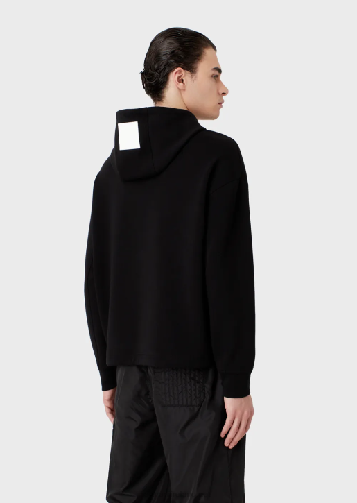 Men 086V1586 Double Jersey Hooded Sweatshirt With Embroidered Logo Armani Black