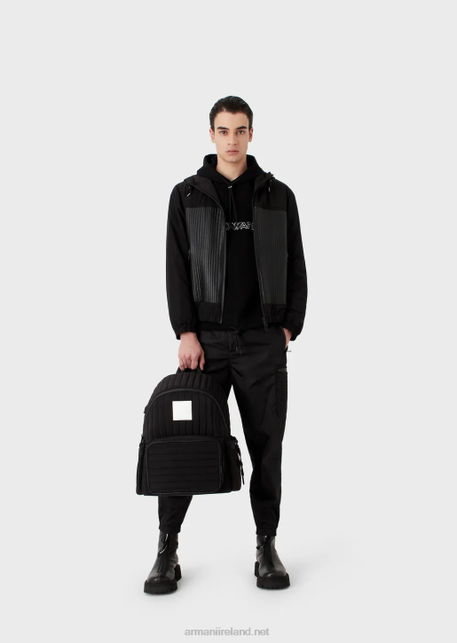 Men 086V1586 Double Jersey Hooded Sweatshirt With Embroidered Logo Armani Black