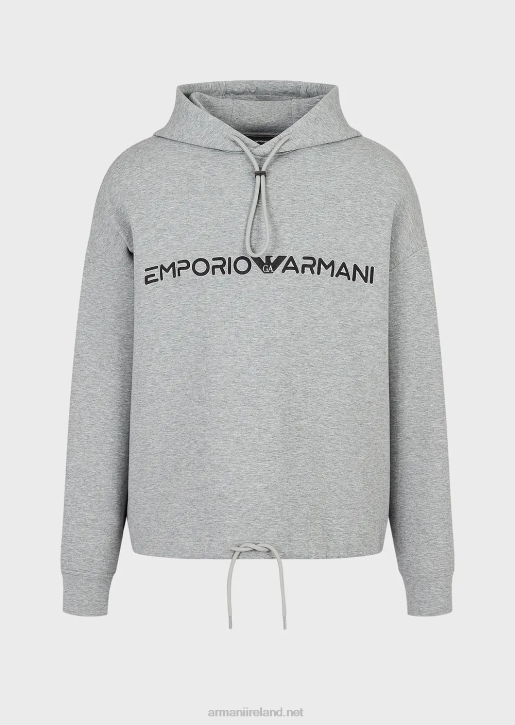 Men 086V1587 Double Jersey Hooded Sweatshirt With Embroidered Logo Armani Gray