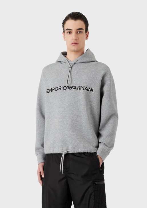 Men 086V1587 Double Jersey Hooded Sweatshirt With Embroidered Logo Armani Gray