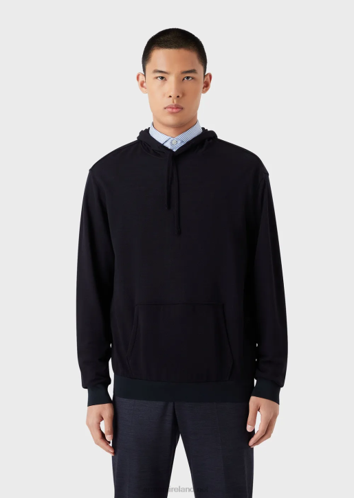 Men 086V1589 Hooded Jumper In A Eucalyptus Wool-Blend Pique Armani Navy Blue