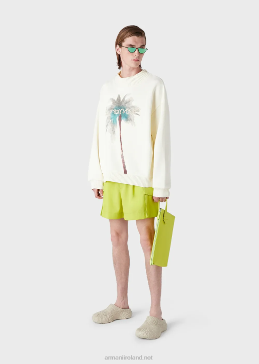 Men 086V1590 Sweatshirt With Palm Tree Print And L'Amour Embroidery Armani White