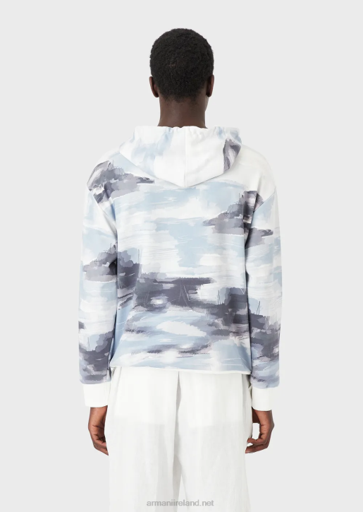 Men 086V1592 Hooded Sweatshirt With Watercolour Print And Merman Embroidery Armani Pattern