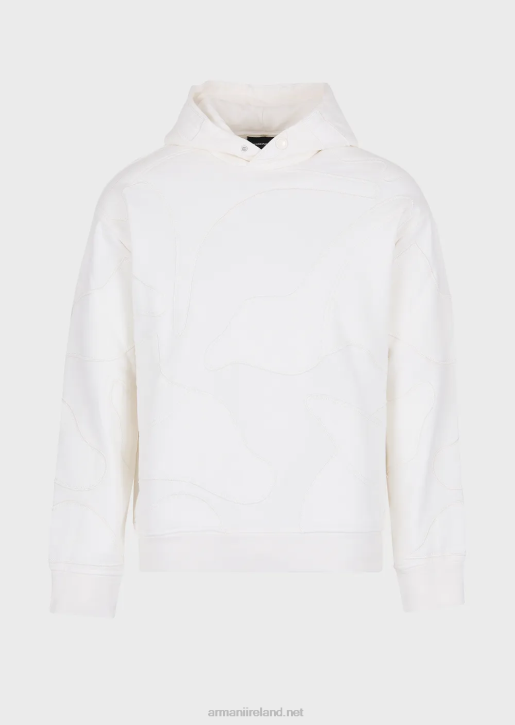 Men 086V1593 Hooded Sweatshirt With Oversized Colour-Matched Camouflage Embroidery Armani White