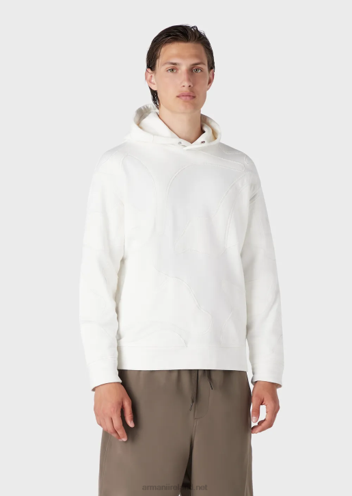 Men 086V1593 Hooded Sweatshirt With Oversized Colour-Matched Camouflage Embroidery Armani White