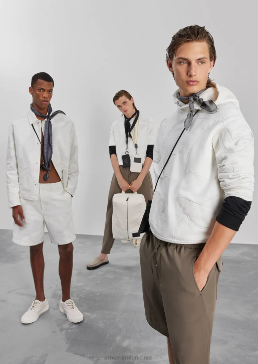 Men 086V1593 Hooded Sweatshirt With Oversized Colour-Matched Camouflage Embroidery Armani White