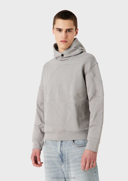 Men 086V1594 Hooded Sweatshirt With Oversized Colour-Matched Camouflage Embroidery Armani Gray