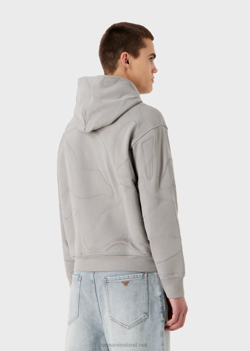 Men 086V1594 Hooded Sweatshirt With Oversized Colour-Matched Camouflage Embroidery Armani Gray
