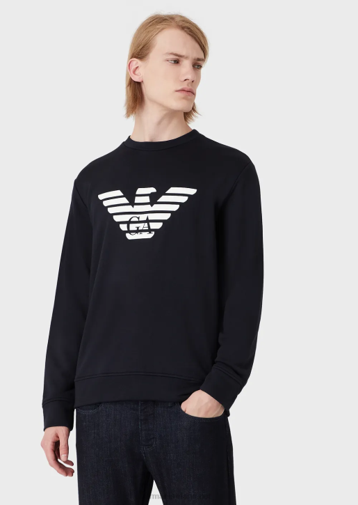 Men 086V1597 Modal-Blend Sweatshirt With Logo Print Armani Blue Logo