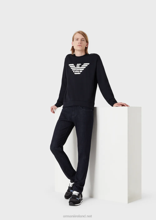 Men 086V1597 Modal-Blend Sweatshirt With Logo Print Armani Blue Logo