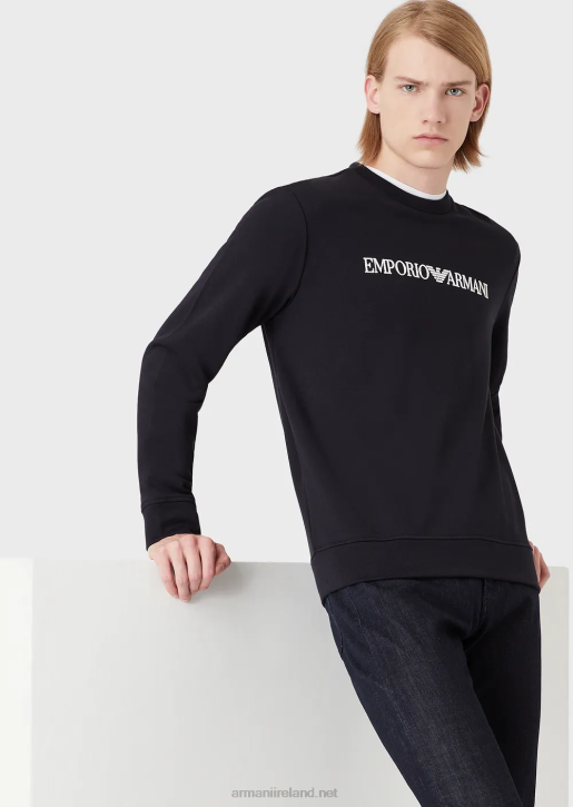 Men 086V1598 Modal-Blend Sweatshirt With Logo Print Armani Navy Blue