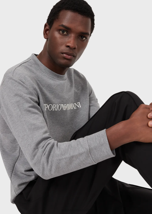 Men 086V1601 Modal-Blend Sweatshirt With Logo Print Armani White Logo