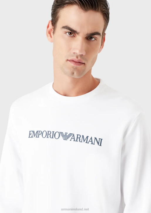 Men 086V1602 Modal-Blend Sweatshirt With Logo Print Armani White
