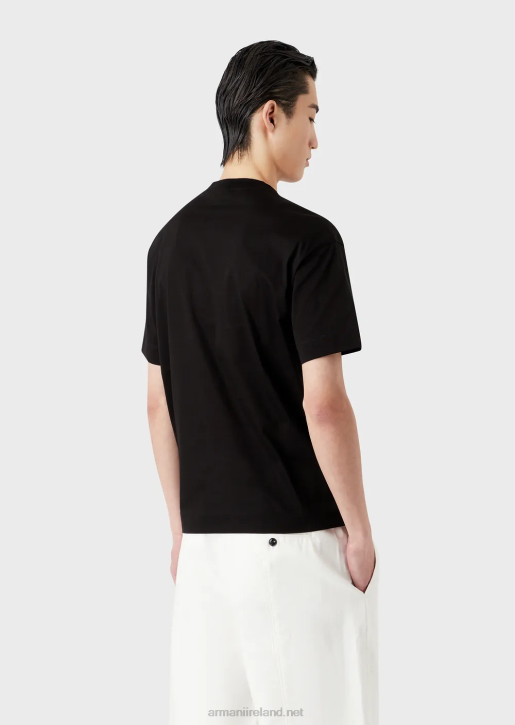 Men 086V1603 Mercerised Jersey T-Shirt With Rubberised Lettering Pattern Oversized Eagle Armani Black